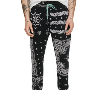 Elevenparis Men's Black Paisley Casual Jogger Pants. Sz: XL
